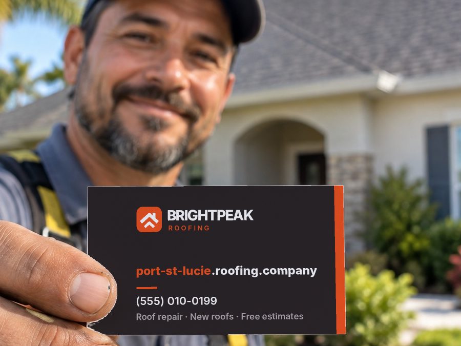 port-st-lucie.roofing.company on a roofer's business card